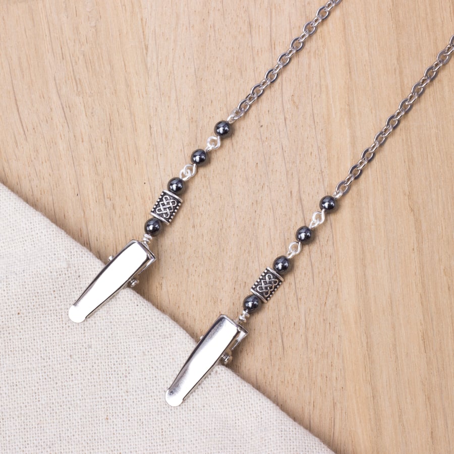 Napkin Chain Clips  - Hematite and knotwork napkin holder - elegant senior gift