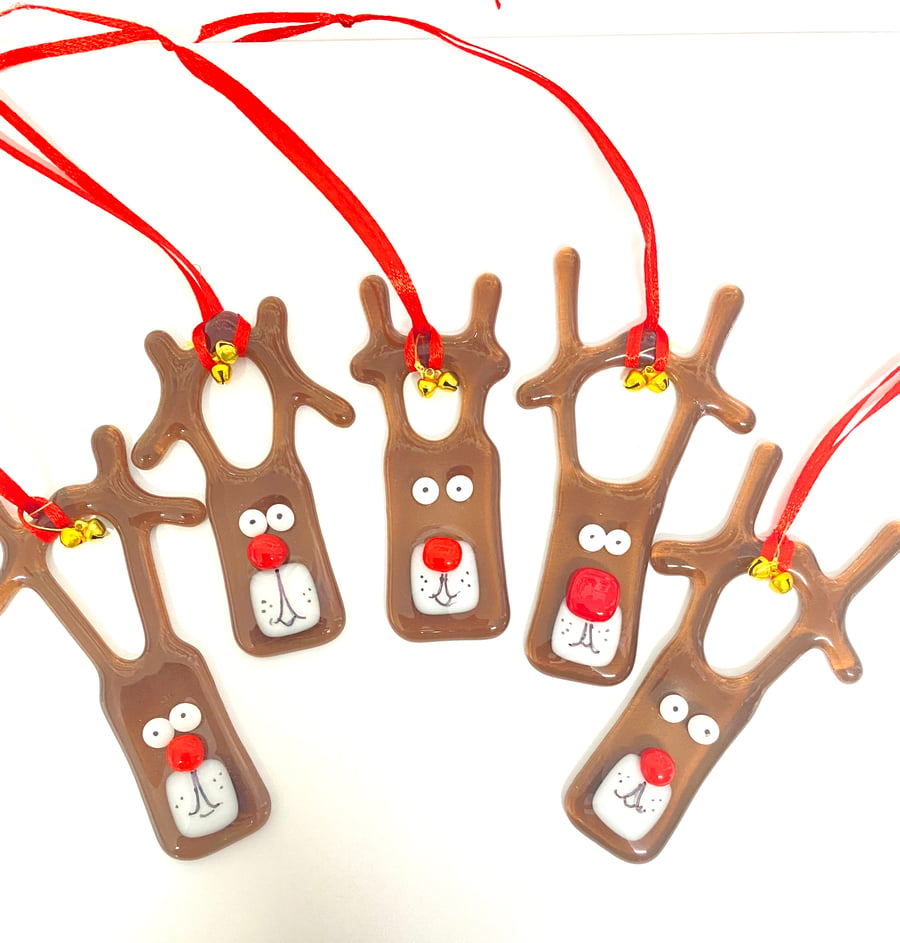 Rudolf the reindeer- fused glass Christmas decoration