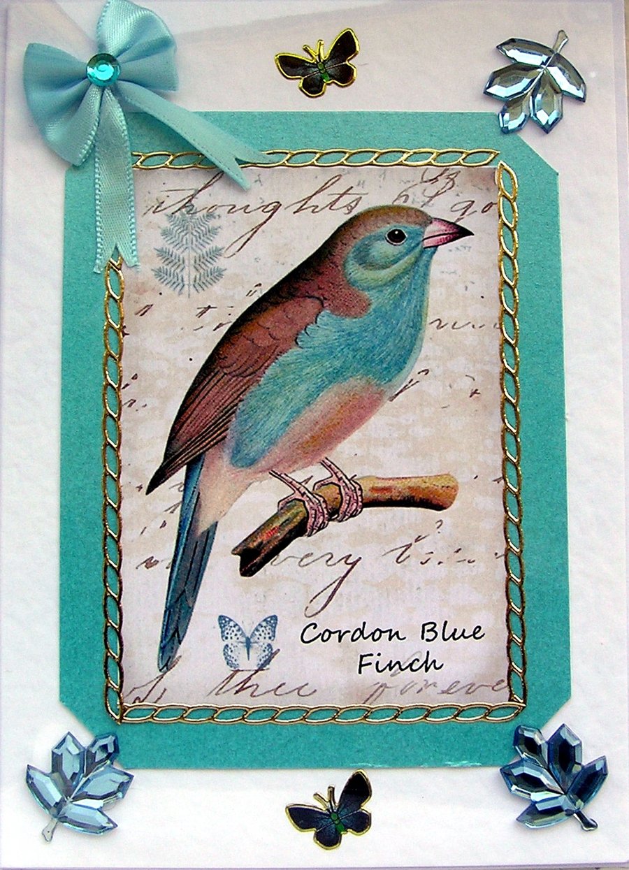Finch Bird - Hand Crafted Decoupage Card - Blank for any Occasion (2442)