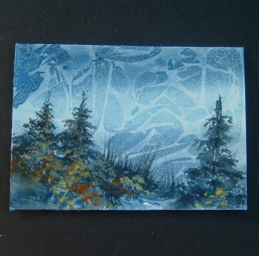 aceo art miniature painting trees (ref 684)