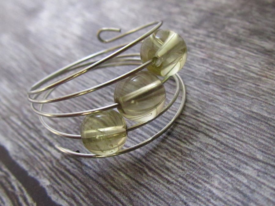 Yellow Quartz Ring, Silver Memory Wire Ring