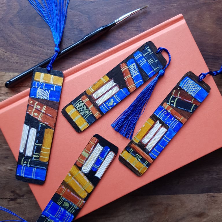 Hand painted wooden bookmarks blue