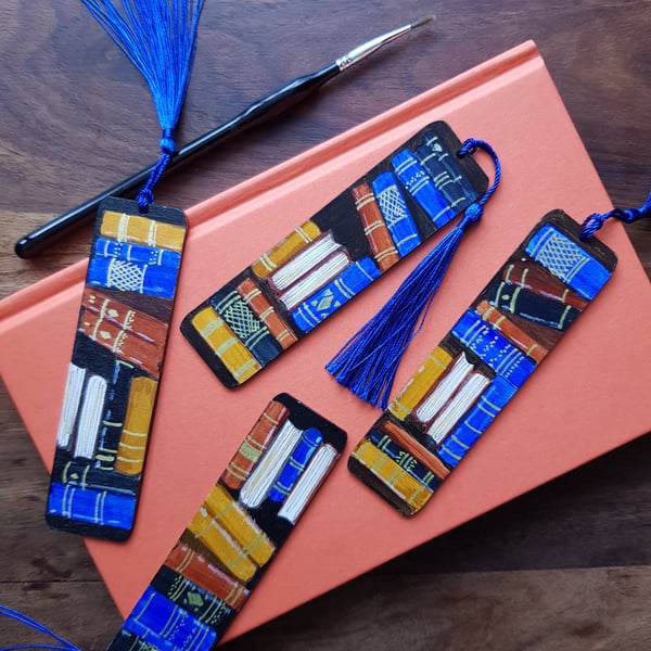 Hand painted wooden bookmarks blue
