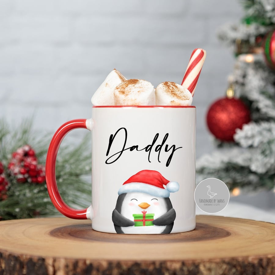 Personalised christmas mug, Penguin Christmas eve hot chocolate mug, 