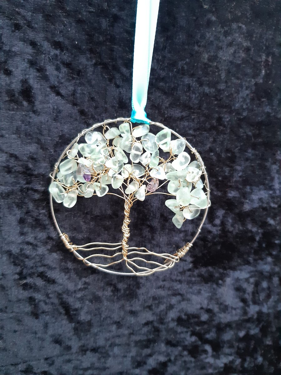 Fluorite  Crystal tree of life bangle hangers on a ribbon 