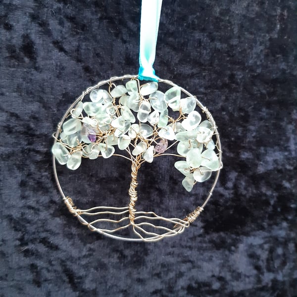 Fluorite  Crystal tree of life bangle hangers on a ribbon 