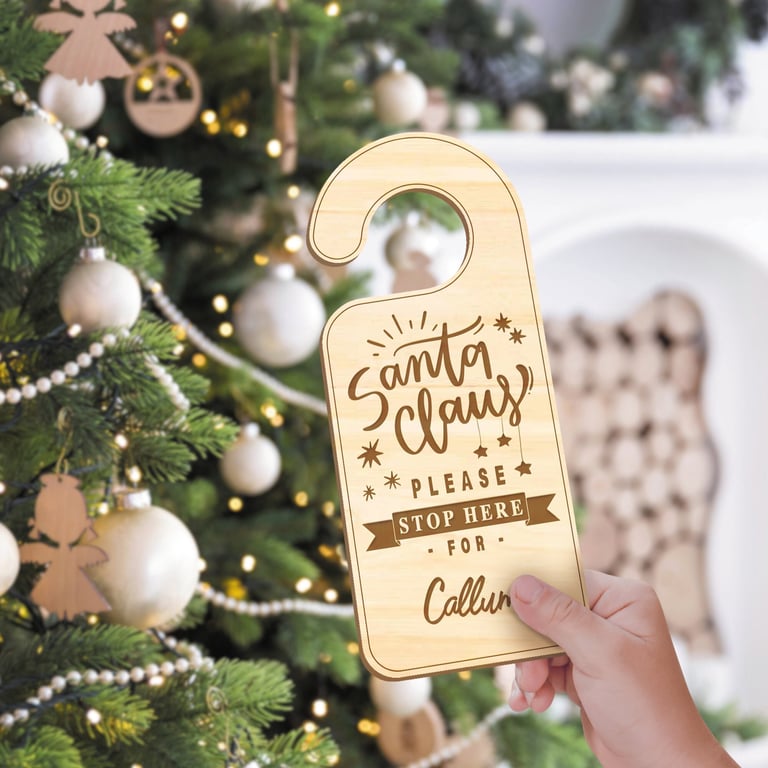 Personalised Santa Stop Here Door Hanger Sign - Custom Bedroom Christmas Eve 