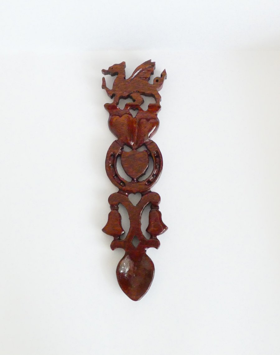 Traditional Welsh Handcarved Sapele (African Mahogany) Welsh Dragon Love Spoon
