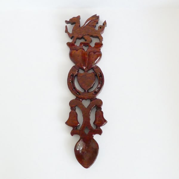 Traditional Welsh Handcarved Sapele (African Mahogany) Welsh Dragon Love Spoon