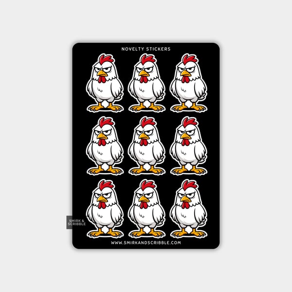 Funny Vinyl Sticker Sheet For Adults - Grumpy Chicken