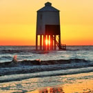 Photo Card  and Coaster of Burnham-on-Sea Low Lighthouse at Sunset. 