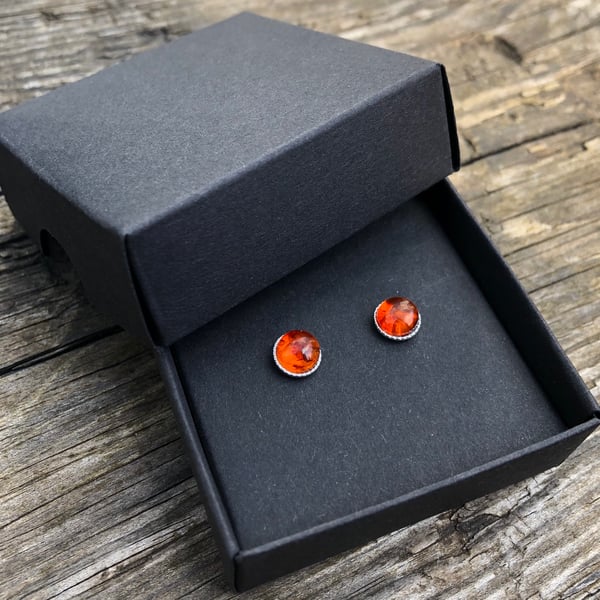 Amber Sterling Silver Stud Earrings