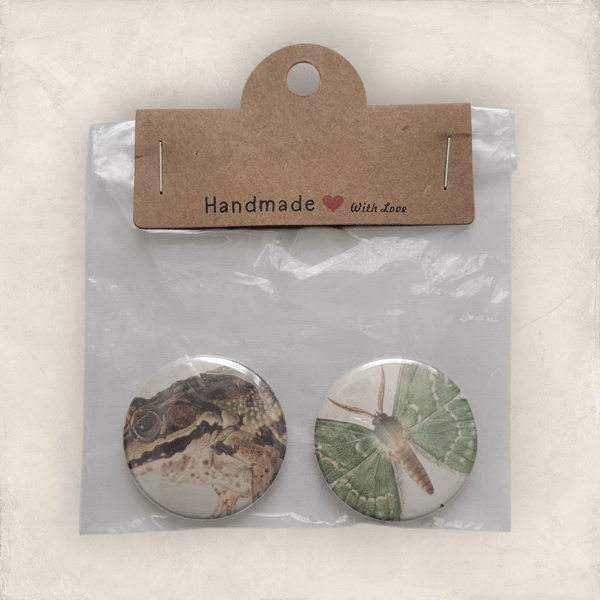 Upcycled Butterfly and Frog Book Badge Set 