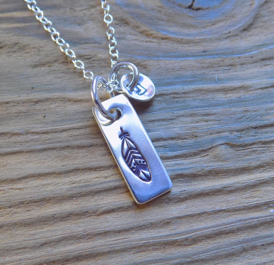Sterling silver 'feather' stamped pendant 