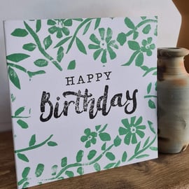 Green ivy birthday card handprinted