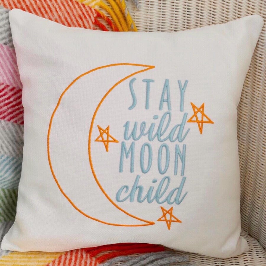 Embroidered Cushion: Moon Child