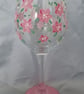 PRETTY IN PINK Hand Painted Pink Floral Wine Glass