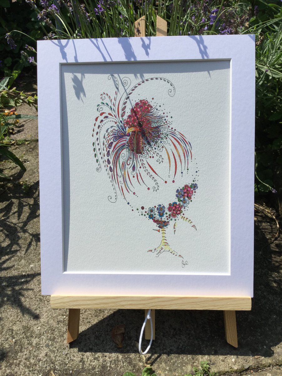 Brand New Cockerel Art Print a4 signed and mounted 