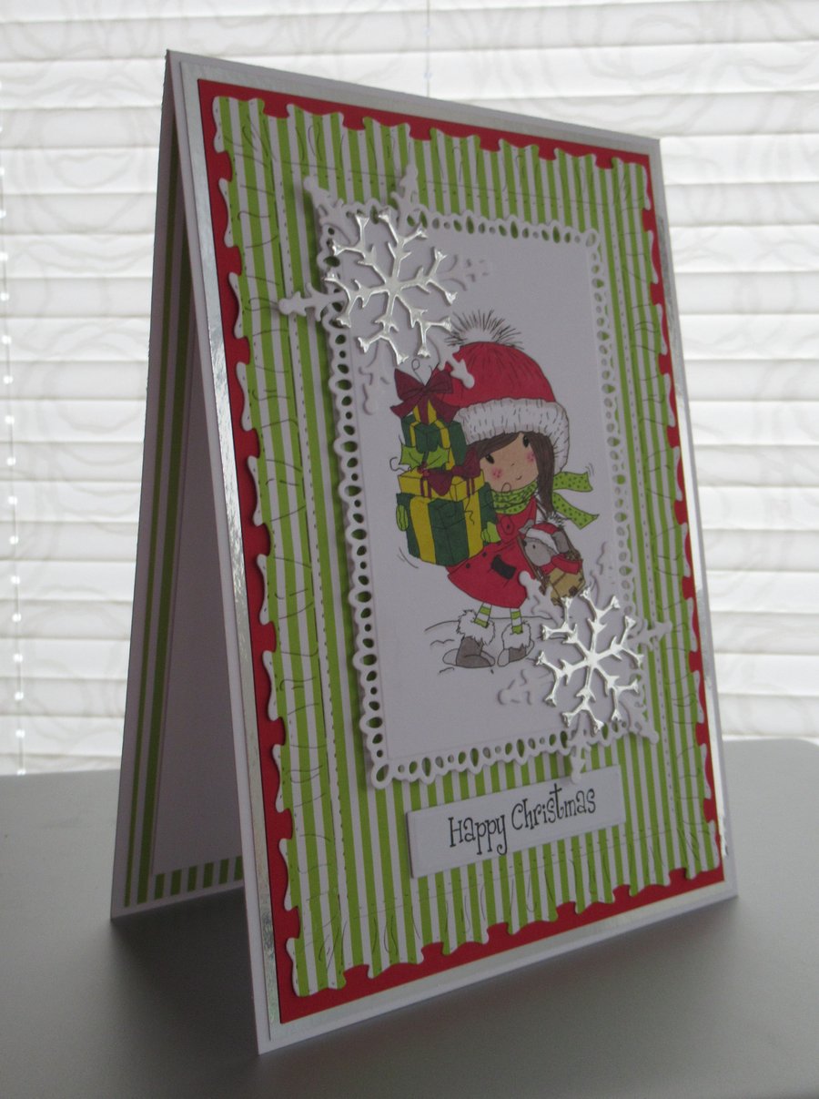Christmas Packages - A5 card - green & red