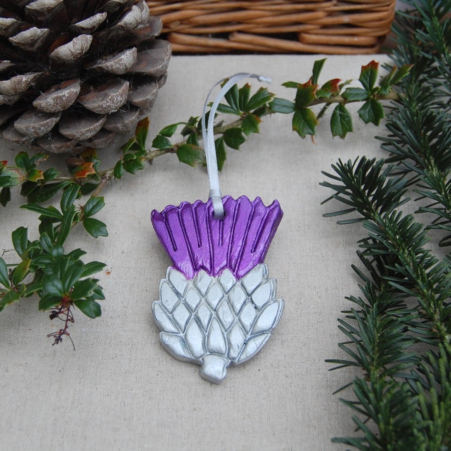 Scottish Thistle Silver and Purple Decoration, Flower of Scotland, Hogmanay 