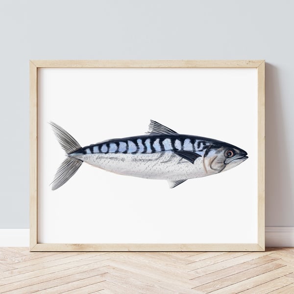 Cornish Mackerel Art Print, Cornwall Coastal Illustrated Wall Art