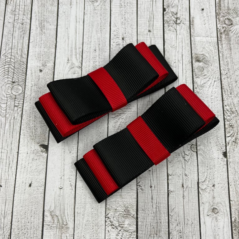 Black and Red 3 inch Straight Bows on Clips (pair)