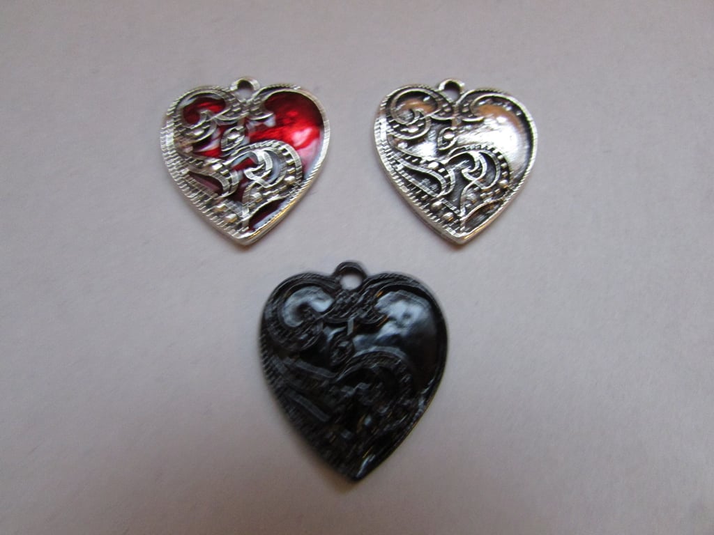 Filigree Heart charm pendant 3 colours to choose