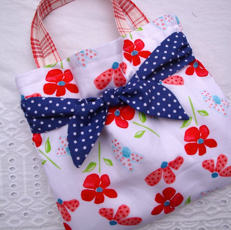 Cotton Mini Handbag - children - floral - bow d... - Folksy