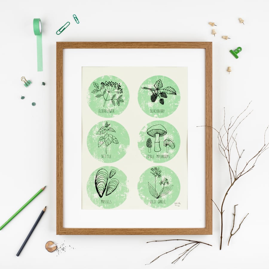 Art print 'The Forager' Hand screen print.