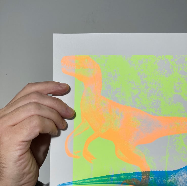 Screen Printed Dinosaur Poster - 'Neon Raptor P... - Folksy