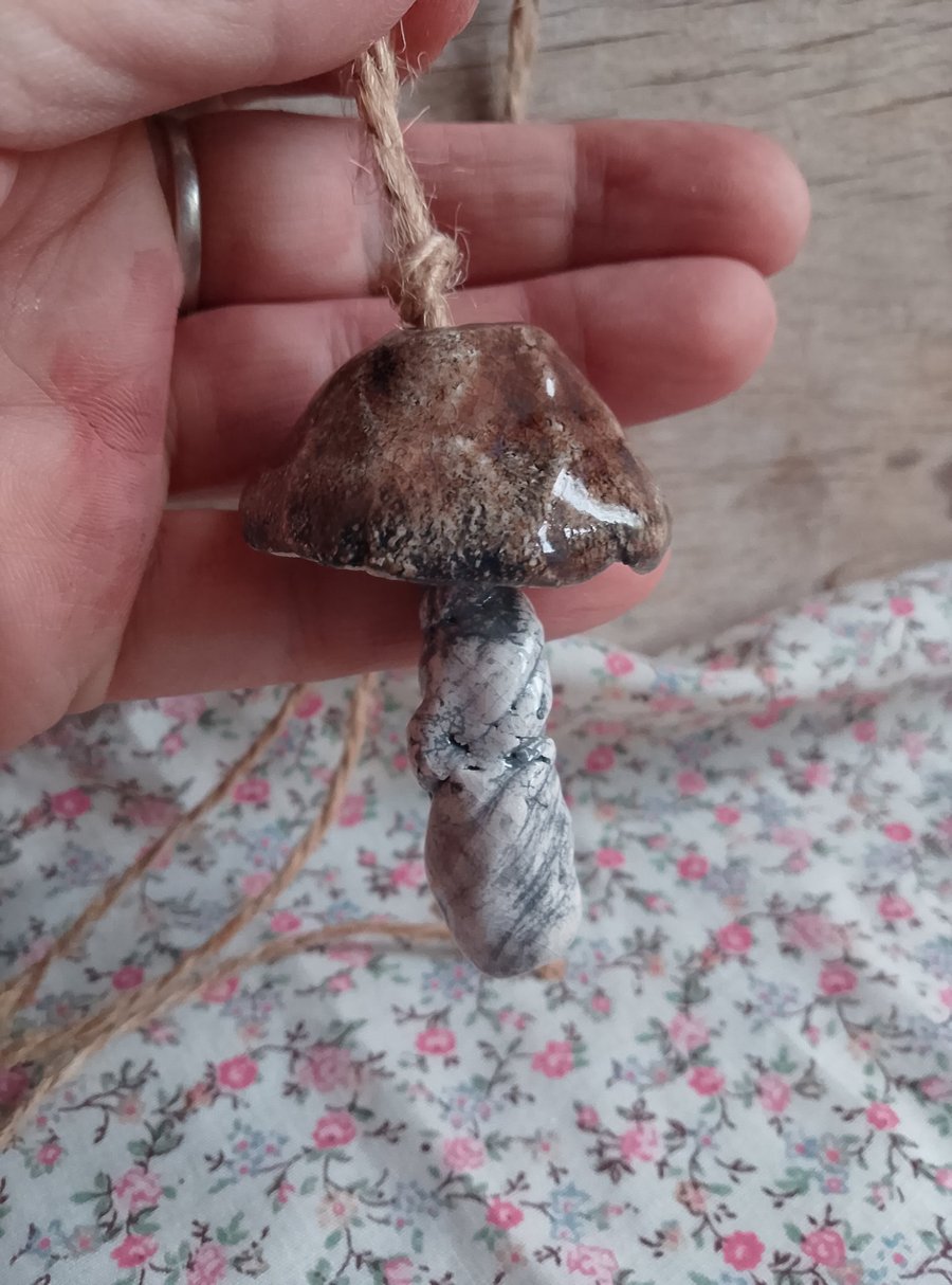 ceramic hanging mushroom brown small