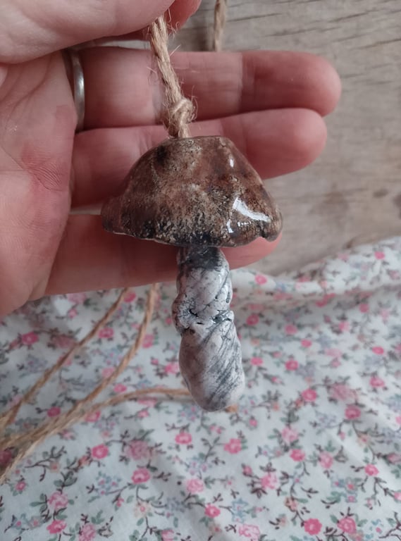 ceramic hanging mushroom brown small