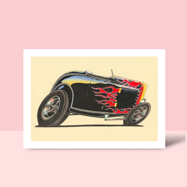 Classic Roadster Greetings Card and Envelope, Blank Inside (6"x4")