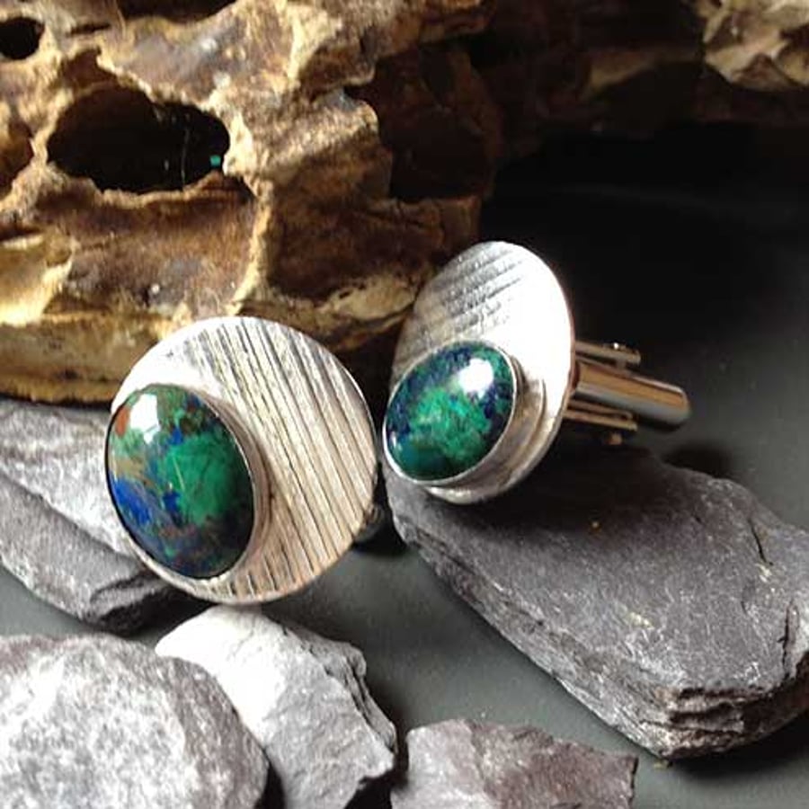 Silver Cufflinks with Chrysocolla
