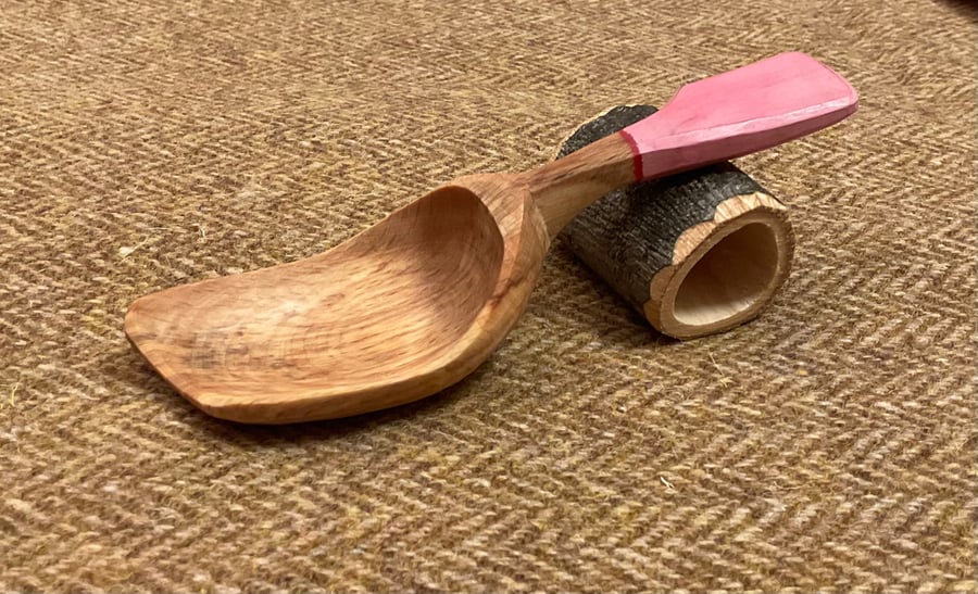 Large Spalted Sycamore Scoop with Pink and Red Handle