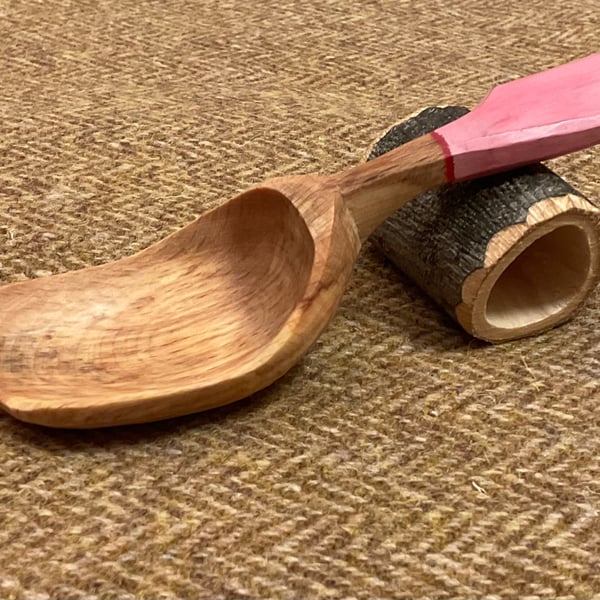 Large Spalted Sycamore Scoop with Pink and Red Handle