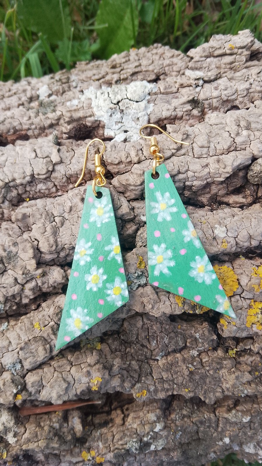 Wooden Hand Painted Folk Art Floral earrings
