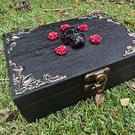 Handmade Gothic Skull & Red Rose Wooden Jewellery Trinket Box