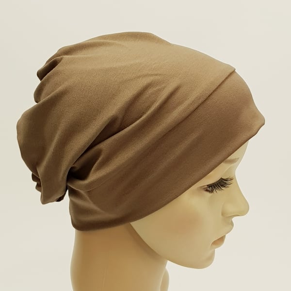 Brown beanie for women, alopecia, hair loss head wear, surgical cap