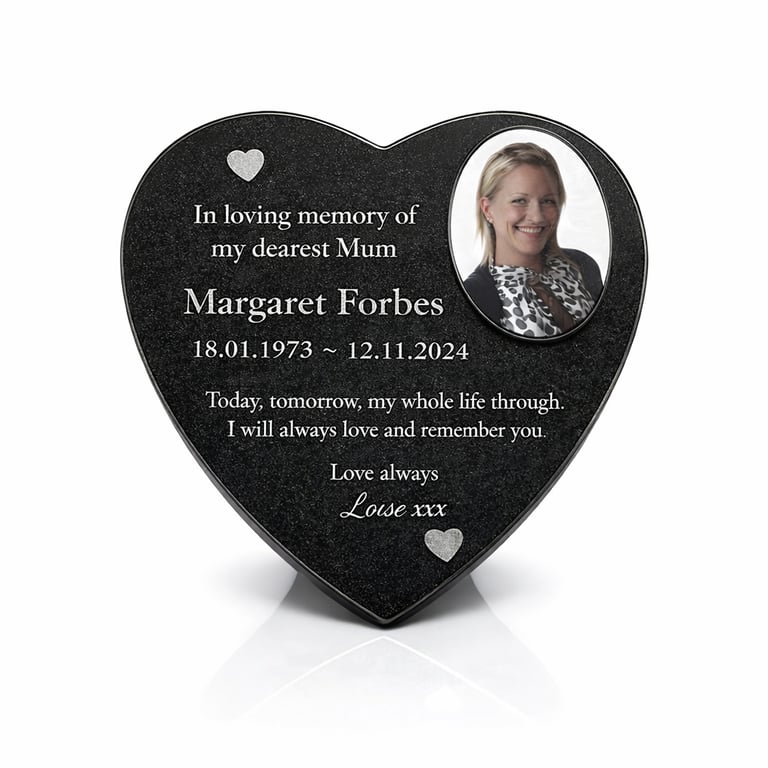  Engraved Granite Heart Cemetery Marker Heart Memorial Grave Plaque Headstone