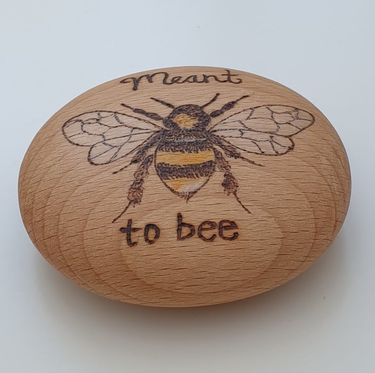 Bee Meant to bee pyrography round wooden pebble... - Folksy