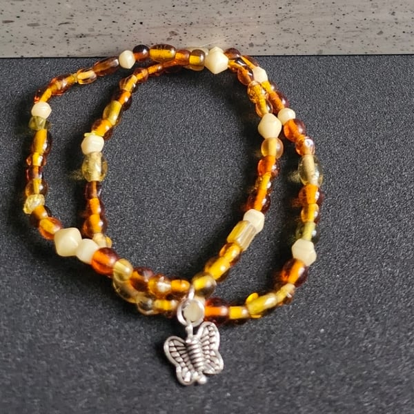 Brown Stacking Bracelet with a Butterfly Charm 