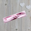 Babies Headband, Babies Hairband, Newborn Baby Headband, Pink-Silver Hearts-BAB1
