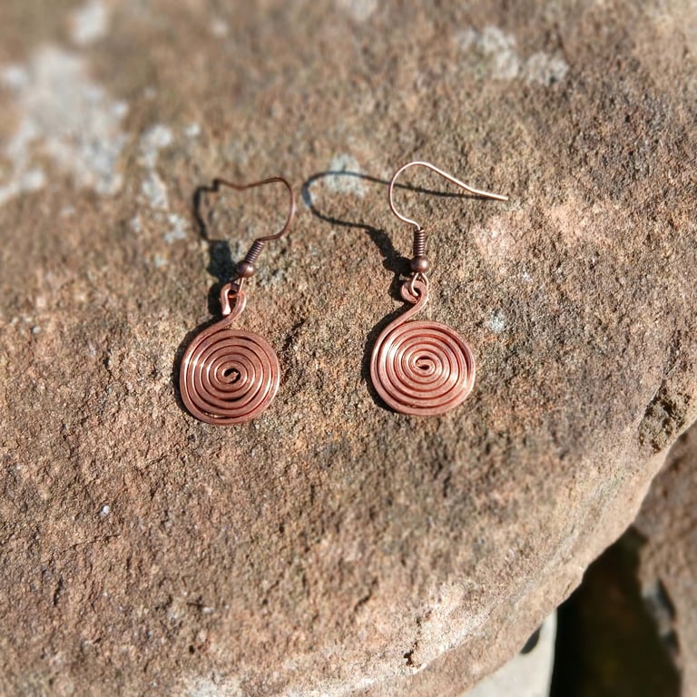 Hammered Copper Spiral Earrings - Handmade Copper Jewellery