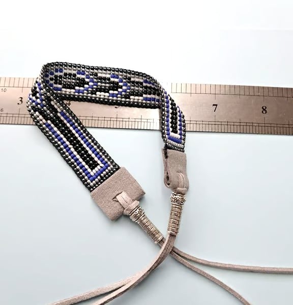 Seedbead Bracelet or Anklet  in gunmetal, denim blue suede