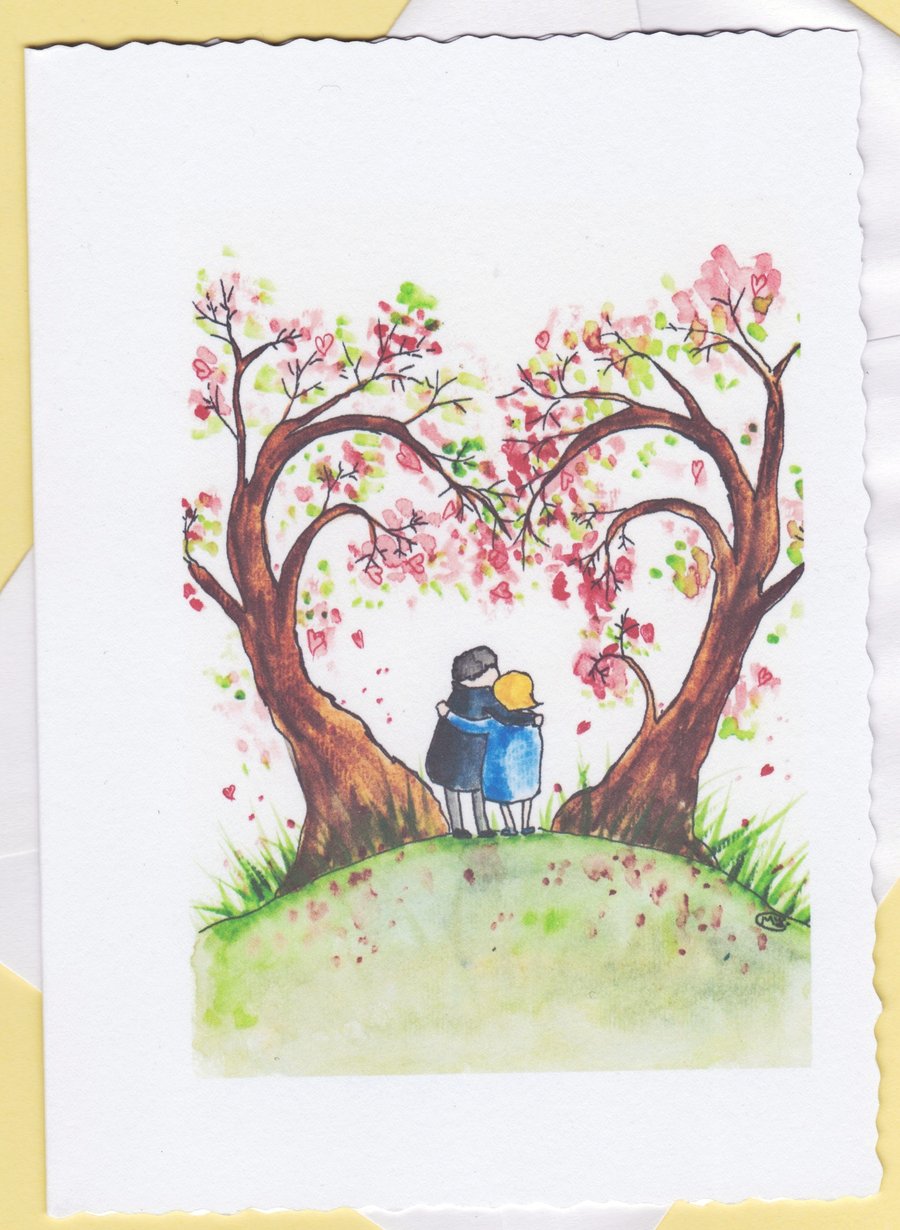 Blank Card Love Heart Tree. Anniversary, wedding, engagement, love