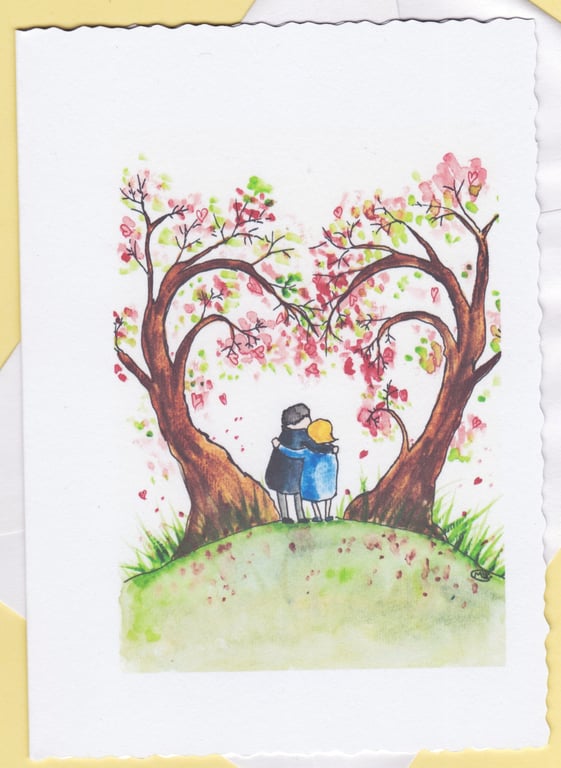 Blank Card Love Heart Tree. Anniversary, wedding, engagement, love