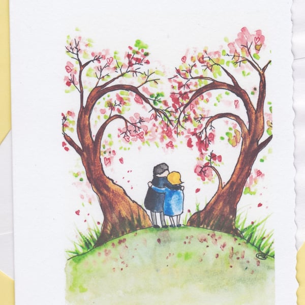 Blank Card Love Heart Tree. Anniversary, wedding, engagement, love