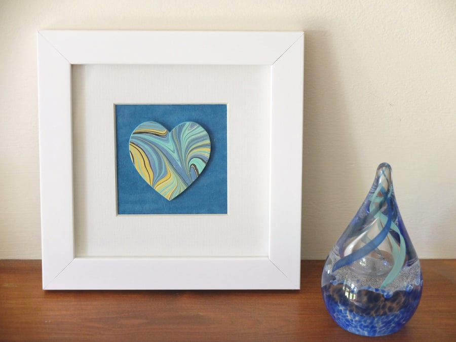 Marbled paper heart framed picture anniversary wedding new house first home gift