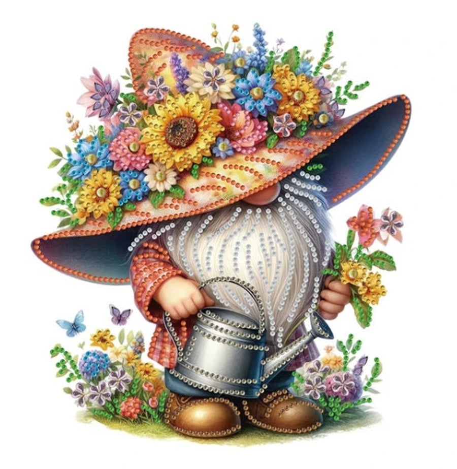 5D DIY Watering Can Floral Gardening Gnome Diamond Painting Kit Crystal Embroide